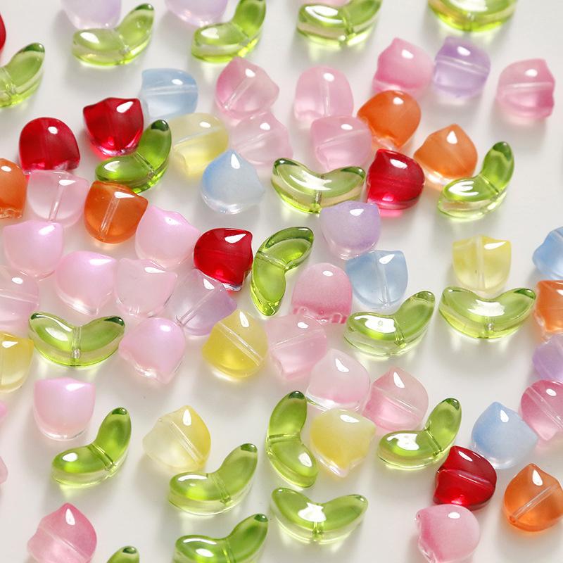 30Pcs Tulips Flower Lampwork Beads Multicolor Glass Flora Beads Multicolor Loose Beads For Diy Bracelets Jewelry Making