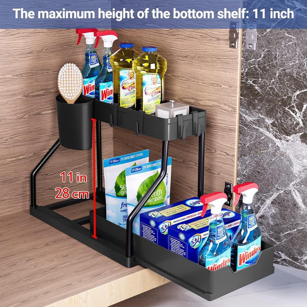 Under Sink Pull-Out Shelf Storage Rack for Kitchen and Bathroom Cabinets