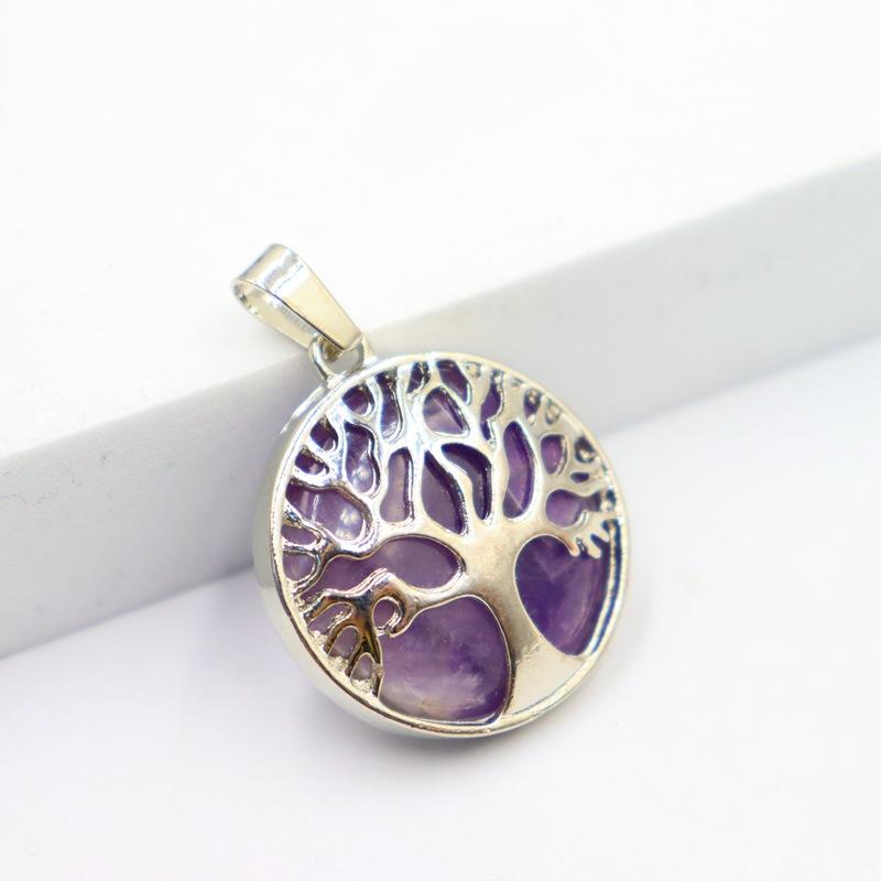JMXD-Tree of Life Pendant Necklace Round Natural Stone Retro Fortune Tree  Hollow Peace Tree Necklace