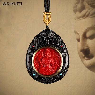 Benming Buddha Pendant Cinnabar Zodiac Pendant Guardian God Buddha Card Necklace Car Accessories Bodhisattva Samantabhadra