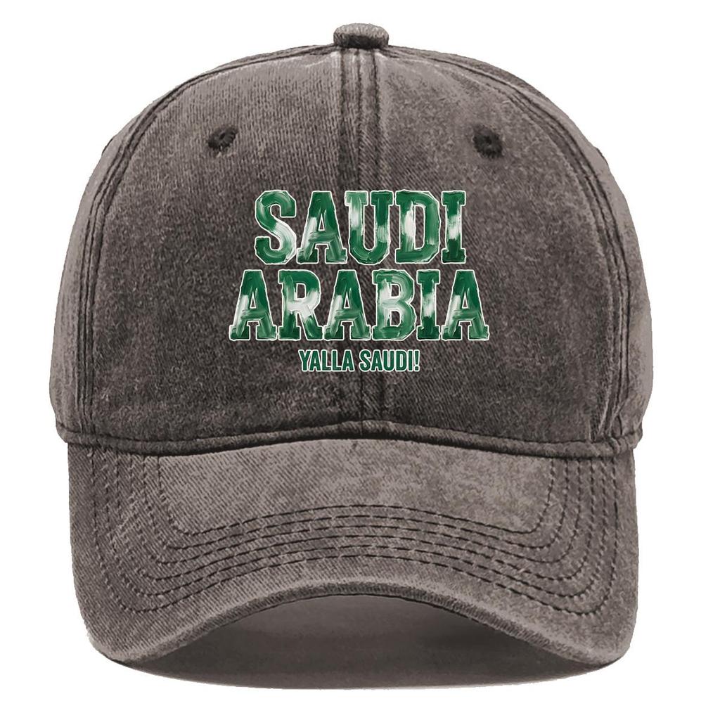 Baseball Cap With "SAUDI ARABIA" "YALLA SAUDI" Flag Printed , Adjustable Baseball Hat Lightweight Fashion Leisure Casual Sun Hat