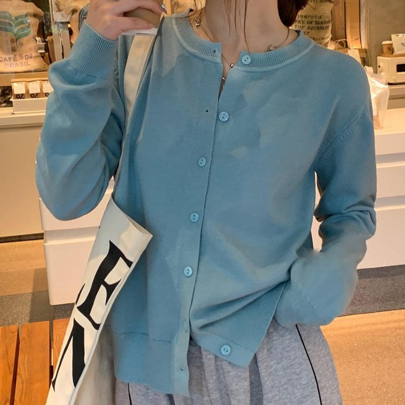 Giacca Cardigan Casual in Maglia Slim Fit alla Moda da Donna Autunno Manica Lunga Cardigan Maglione Top a Maglia Larga Maglioni Girocollo Vintage 25182