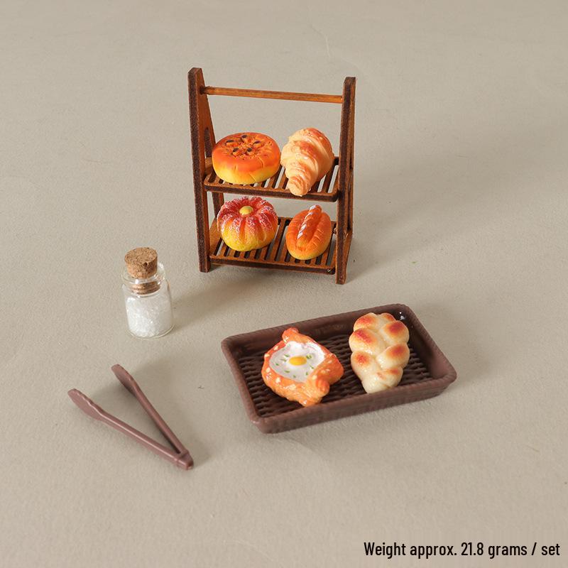 Dollhouse Miniature Kitchen Accessories: Double-Layer Shelf Tray with Bread Model