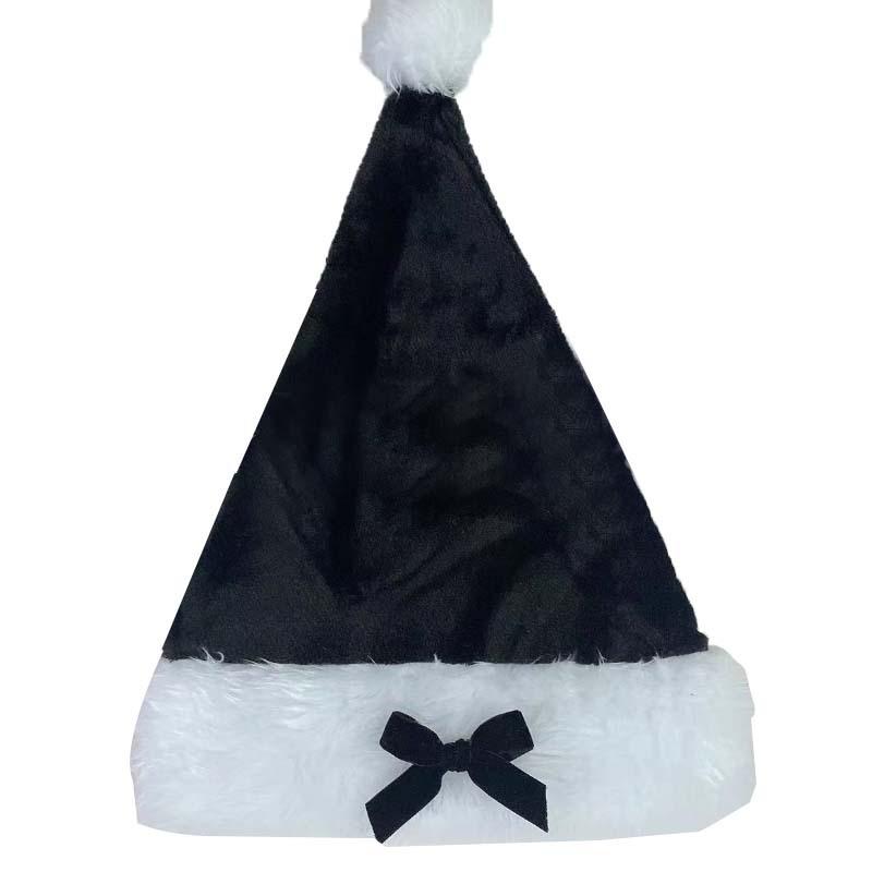 Women's Festive Plush Bow Hat - Black & Red Winter Headwear