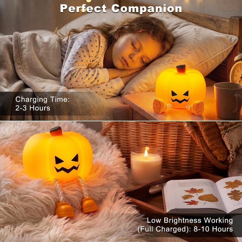 Halloween Pumpkin Night Light Warm Glow Desktop Lamp Fall Festival Ornament for Home Table Holiday Theme Party Atmosphere Decoration Supplies