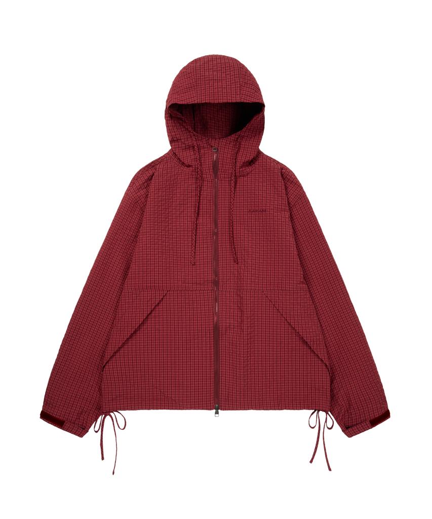 Aakam Check Pattern Hooded Jacket (Burgundy)