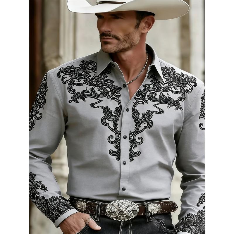 Camicia da uomo stile Western Cowboy, Stampa Fashion, Manica Lunga, Collo a revers Retro, Vestibilità Slim, Camicia Casual da Esterno, Taglie XS-6XL, 21 Colori