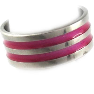 Silver Pink 'Peaceful' Steel Ring - 7 Mm