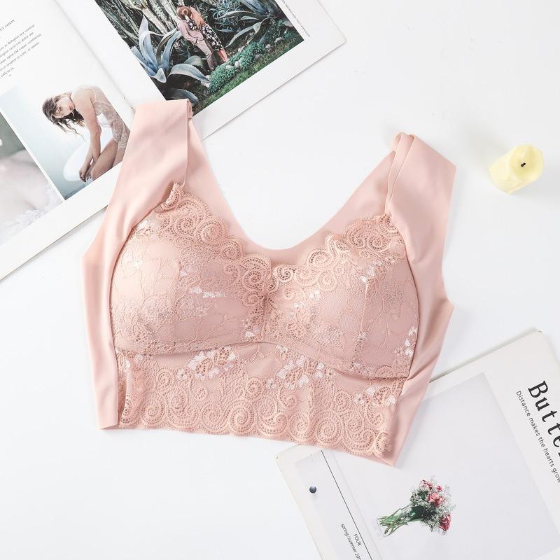 Large Lace Underwire Bra Without Steel Ring Women's Vest One-piece Bra Anti Sagging Adjustable Complementary Breast Underwear