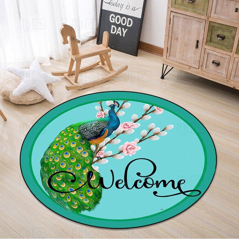 

Миле сонечко Ласкаво просимо Придверний килимок Блакитний павич Тварина Круглий килимок М’який протиковзкий круглий кухонний килимок Дитячий ігровий килимок Килимок для домашніх тварин 60cm