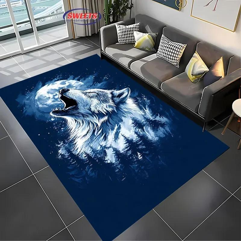 Brave Wolf Design Area Rug – Anti-Slip Sound Insulating Carpet for Living Room, Bedroom & Office – Durable & Soft Floor Rug