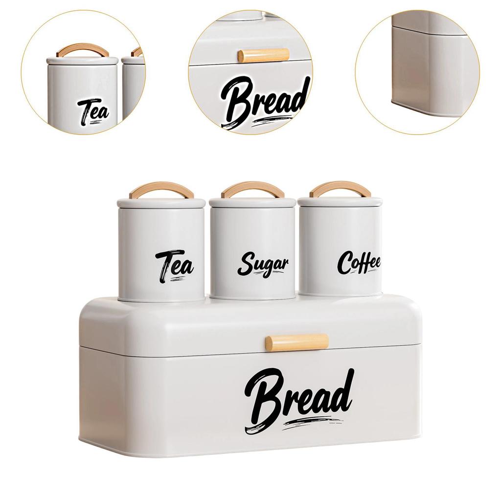 4-teiliges Küchen-Brotkasten- und Organizer-Set mit Kaffee-, Tee- und Zuckerdosen Stabiler Metall Deckel