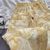 Retro Tie-Dye Floral Denim Jeans: Unisex, Flared, Drapey Straight Wide-Leg, Floor-Length, Spring/Summer 2025, American Design.