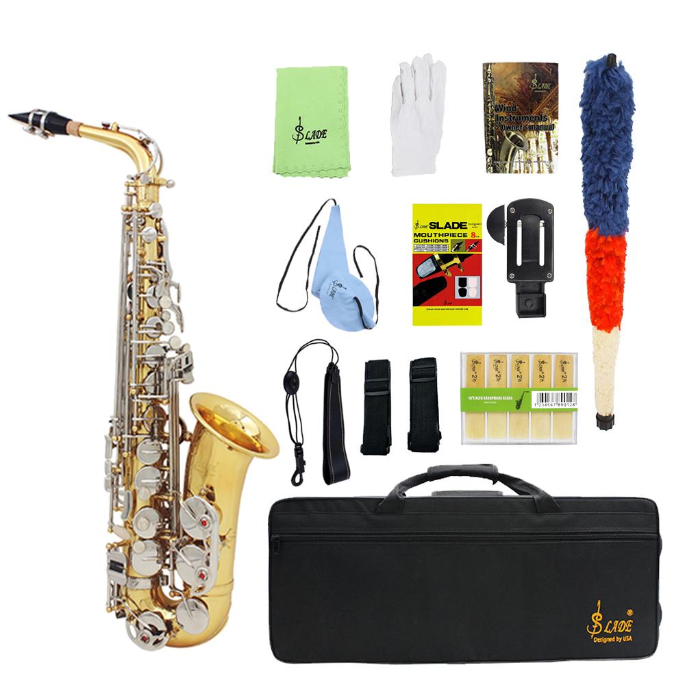 SLADE Eb Alto Saxophone Brass Body Saxophone Set Professional Woodwind Instruments With Case Reed Kit Sax for Beginner