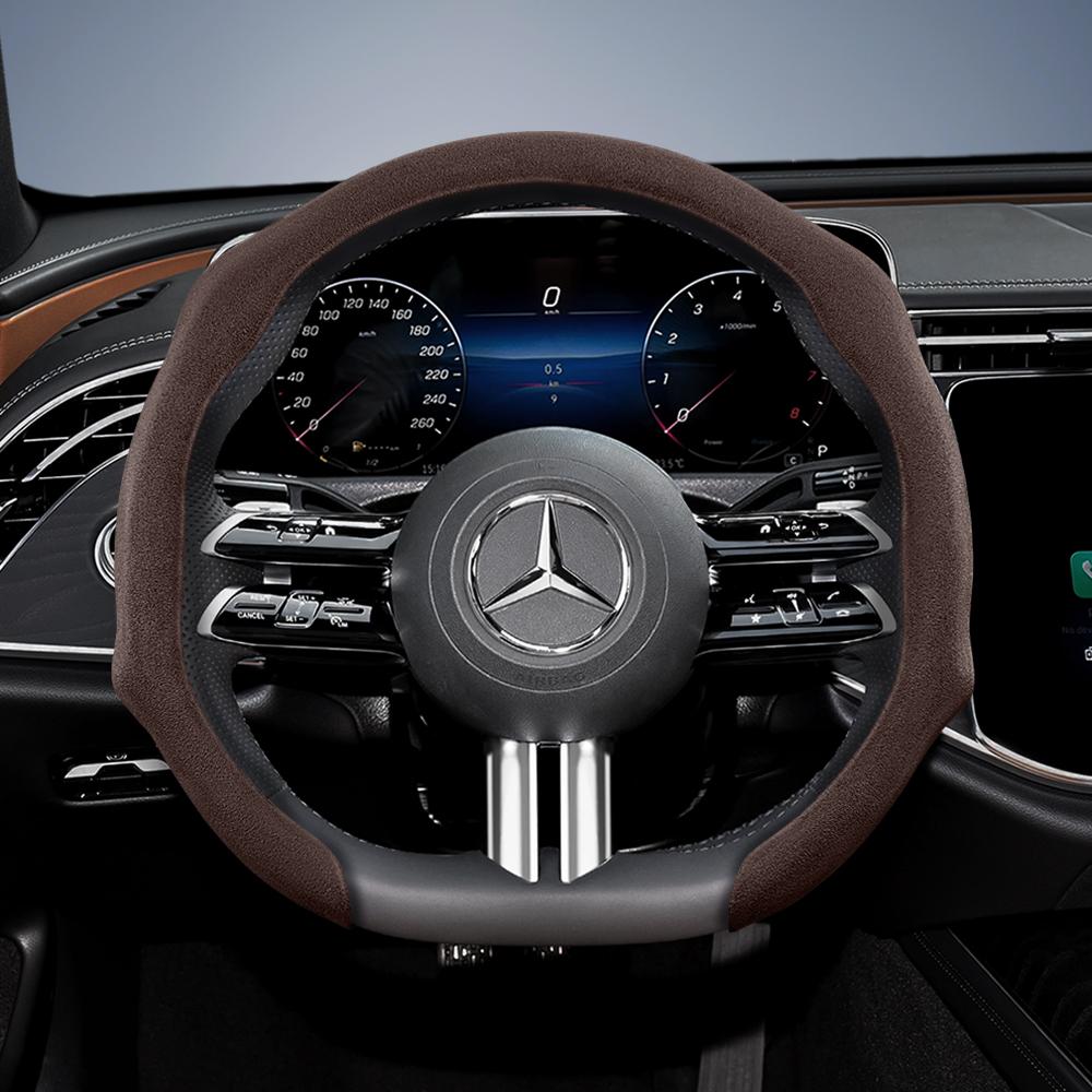 Suitable for Mercedes-Benz Premium Suede Snap-On Steering Wheel Covers, Non-Slip and Durable, Available In Round and D-Shaped Designs