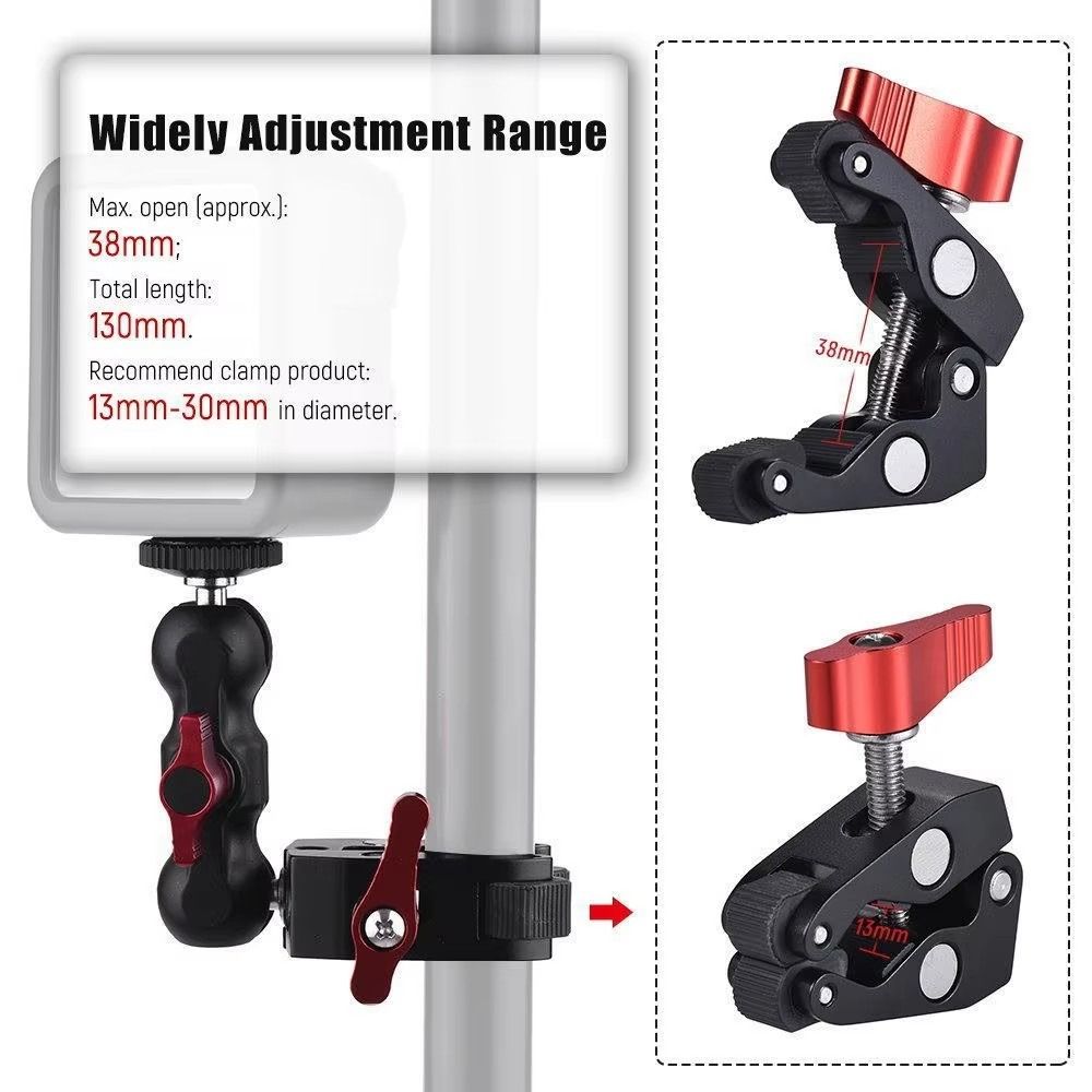 3/8"-16 Thread Super Clamp 360° Ballhead Monitor Clamp Professional Camera Clamp Mount  Photography