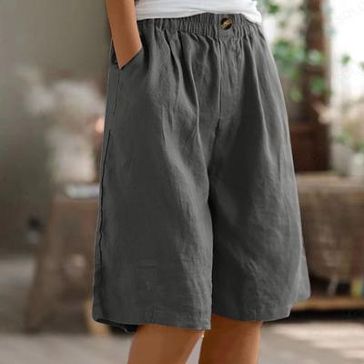 Bermuda-Shorts für Damen Knielang High Waist Baggy Shorts mit Taschen Elastischer Bund Sommer Baumwolle Leinen Strandurlaub Shorts