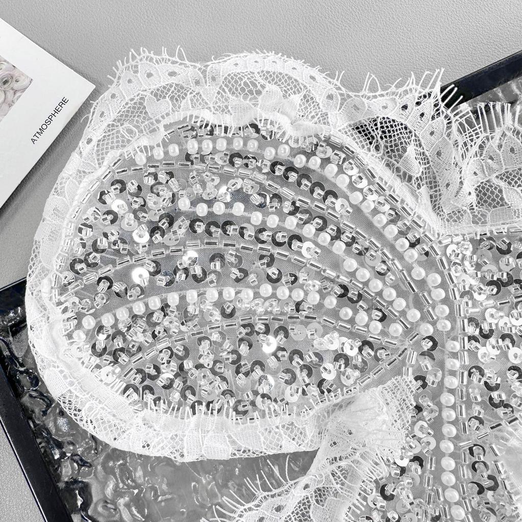 Delicate White Lace Bead Bow Patch Clothing Dress Top Dress Decorative Cloth Sticker Accessories