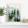 Watercolor Foggy Forest Mountain Trees Pine Posters and Prints Canvas Painting Green Wall Art Picture for Living Room Home Decor