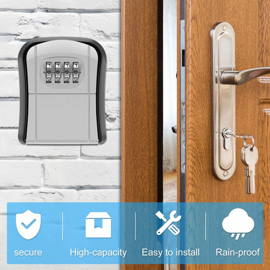 Metall Schlüsselkasten Wandmontiert Schlüsselsafe 4-stelliger Passwortcode Aluminiumlegierung Sicherheitsschloss Kein Schlüssel Outdoor Sicherheitsaufbewahrungsbox