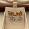 Three-dimensional gold rose bright diamond stud earrings romantic retro exquisite high-end earrings