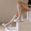 Plus Size Platform Ultra-High Thick Heel Hollowed Out Cross Tie Roman Style Women's Sandals Zippered Back Fashion Sandals