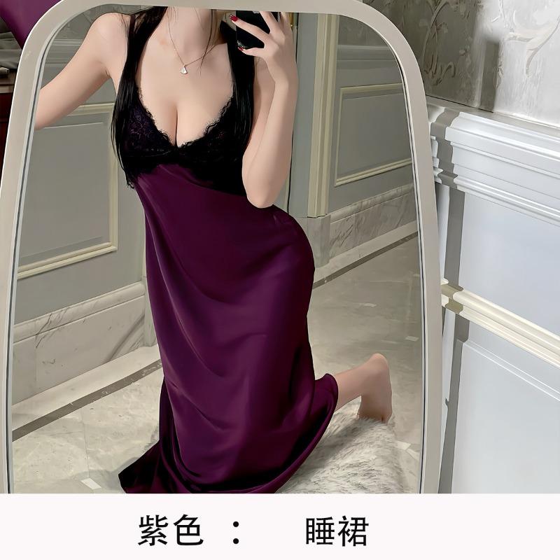 Sexy pajamas, thin with chest pads, long over-the-knee suspenders, nightgowns, robes, backless loungewear