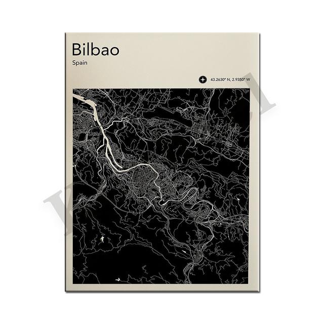 Barcelona. Seville. Bilbao. Madrid. Almeria. Spain City Color Map. Wall Art. Poster