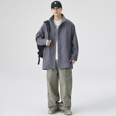 Long Jacket Coat Men's Collar Coat Loose Casual Solid Color In Autumn and Winter.