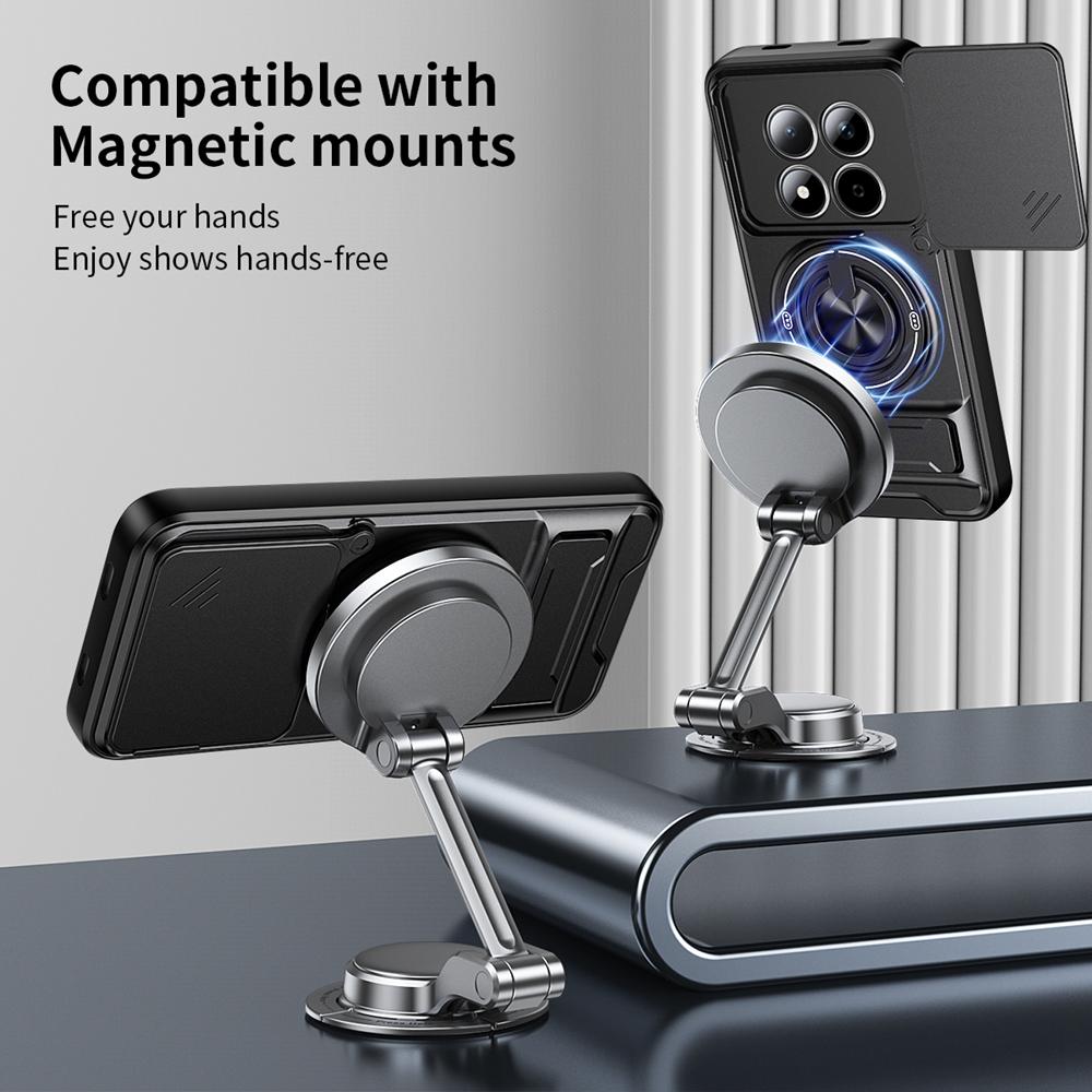 KEYSION Magnetic Phone Case for Redmi Note 15 Pro+ 5G 15 Pro 4G 5G Slide Camera Protection Upright Kickstand Ring Shockproof Back Cover