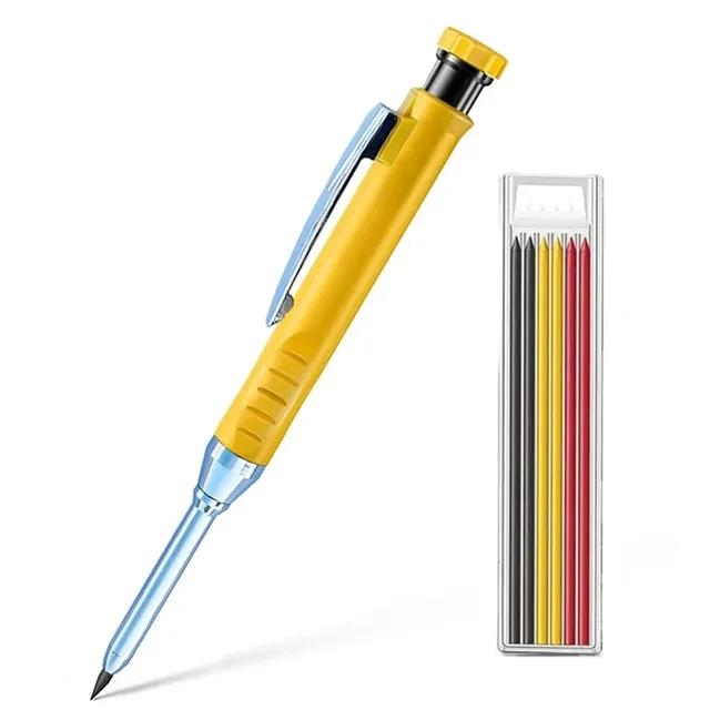 2pcs/Set 2.8mm Carpenter Mechanical Pencil Set with Built-In Sharpener for Woodworking Construction Long-Head Stationery Pencil