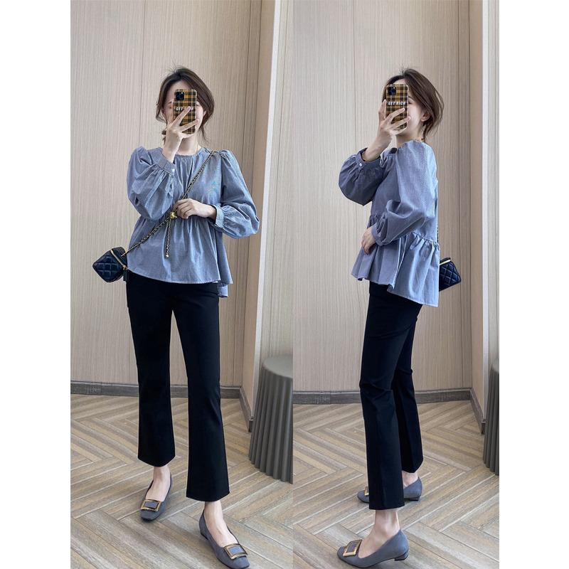 Women's Petite Cotton-Nylon Blend Micro Flare Suit Pants – 9/10 Length for 145-150cm Heights