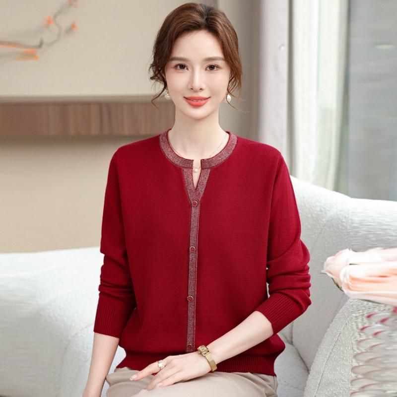 Light mother spring and autumn new collar long-sleeved color matching loose fashion casual bottoming shirt women's knitted sweater top