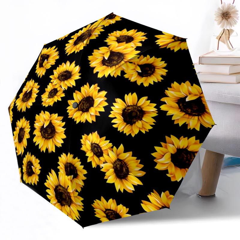 Sunflower Garden Pattern Outdoor Automatic Umbrella Compact 8-Rib Lightweight Durable Everyday Carry Umbrella Accessory Stylish Gift Women