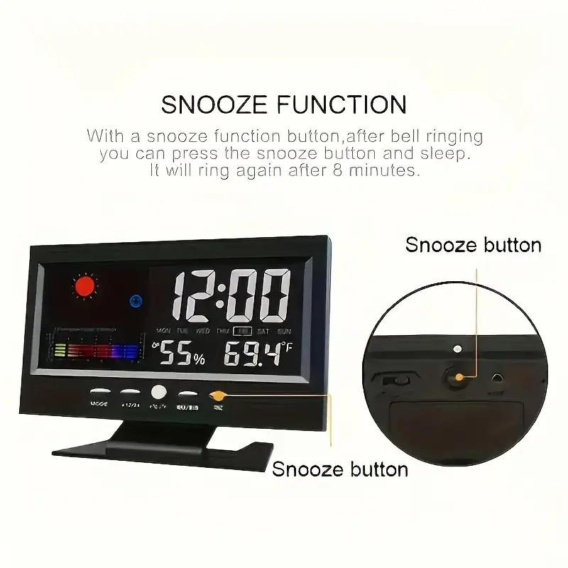 Large Backlit Display Digital Clock, Voice Control Weather Station, 12/24-Hour Format, Weather Forecast, USB Power Supply