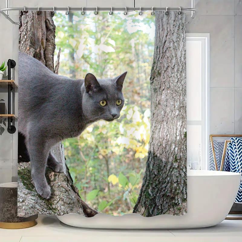 

Russian Blue Cat Shower Curtain Waterproof And Mildew Proof Bathroom Accessories Creative Pet Pattern Shower Curtain Home Decor W60H190(CM)-1 Pcs