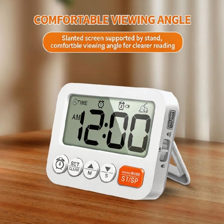Digital Alarm Clock with 99:59 Down Count, Two Alarm Functions, Foldout Stand and Wall Hanging for Kitchen Office Use Daily Indoors