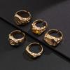 Ingemark 5Pcs/Set Vintage Irregular Metal Texture Ring Men Trendy Creative Open Adjustable Wide Ring Aesthetic New Jewelry Gift