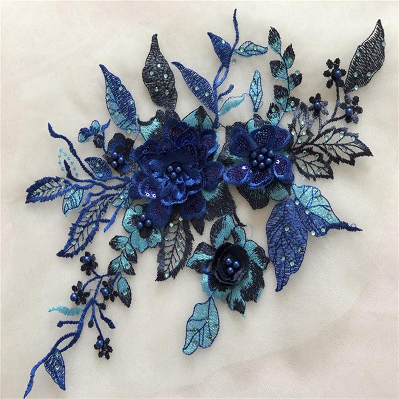 Flower Beaded Cloth Patch Clothes Repair Lace Dress Embroidery Fabrics Rhinestone Mesh