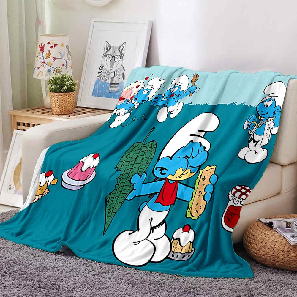 1pc Smurfs Adventure flannel Blanket for Super Soft Cute Comfort Blanket for Travel Bedding Couch Sofa Blanket Y72336