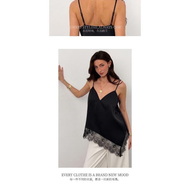 V Neck Irregular Lace Spliced Loose Camisole Tank Top