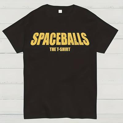 MenS Spaceballs Movie Graphic TShirt with Golden Lettering Casual Short Sleeve Comfortable Knit Fabric for Casual Attire