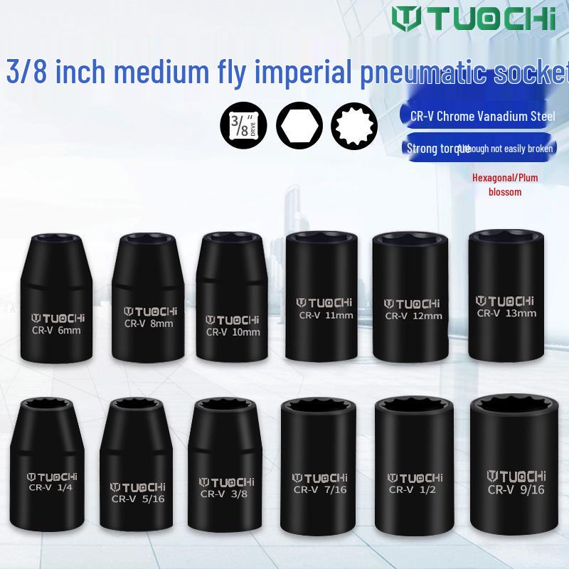 46-Piece 3/8" Medium Wall Metric/Imperial Extended Hex Air Impact Wrench & Ratchet Socket Set