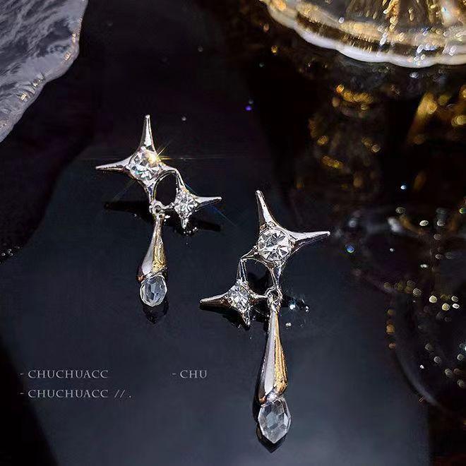 

Женские серебряные серьги со звездами и каплями воды