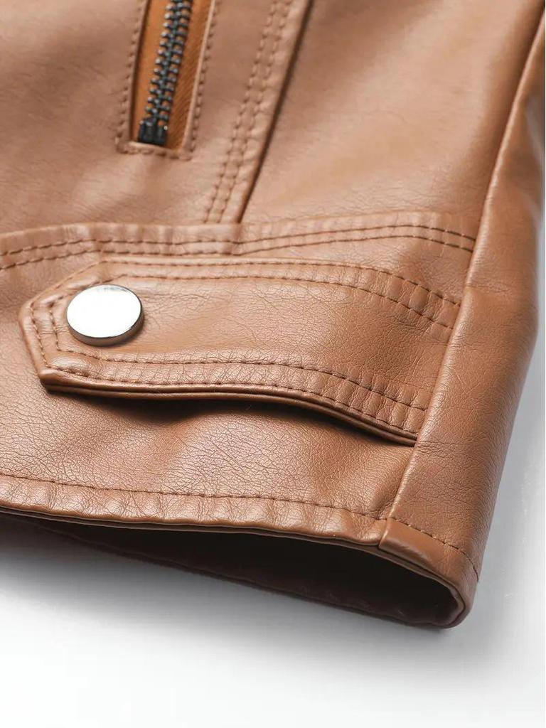 European & American Women's Leather Motorcycle Jacket - Fashion Zipper Short Vintage Coat