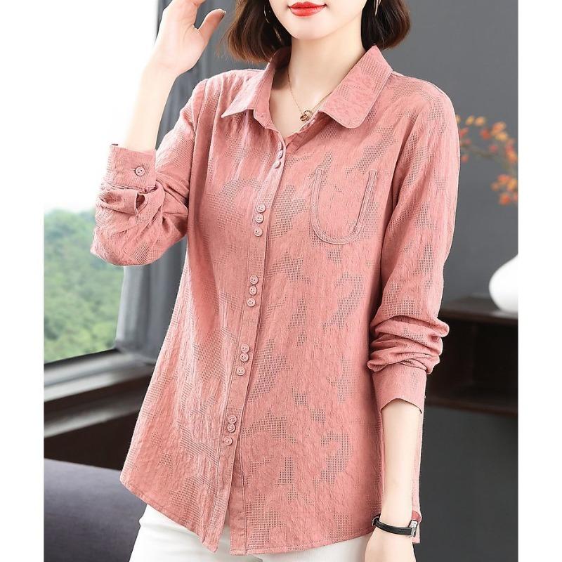Breathable Cotton Blouse for Women Spring Autumn Loose Fit Fashionable High Quality Shirt for Mothers