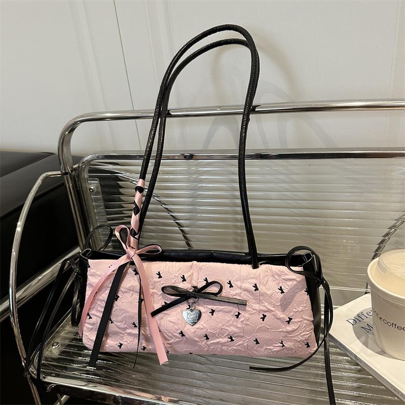 Niche Design Bow Underarm Bag Women's 2025 New Handbag Fashion Shoulder Messenger Bag Sweet Baguette Bag