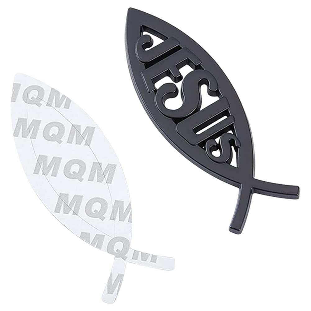 

SUPERFINDINGS Black 2pcs Car Emblem Jesus Fish Jesus Fish Sticker Yo Happy Jesus Fish чёрный