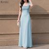 Women Elegant Mesh Splice Square Collar Summer Casual Sleeveless Long Dress