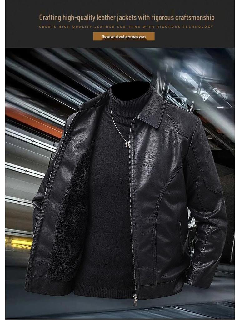 Jachetă din Piele PU Mărimi Mari pentru Bărbați Meikeduo - Guler Business Casual Tineresc pentru Primăvară și Toamnă
